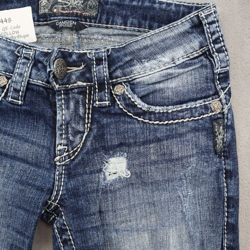 Silver Jeans Co Pants Womens 24 Blue Denim Camden Rose Distressed Pockets Jeans - Picture 12 of 16